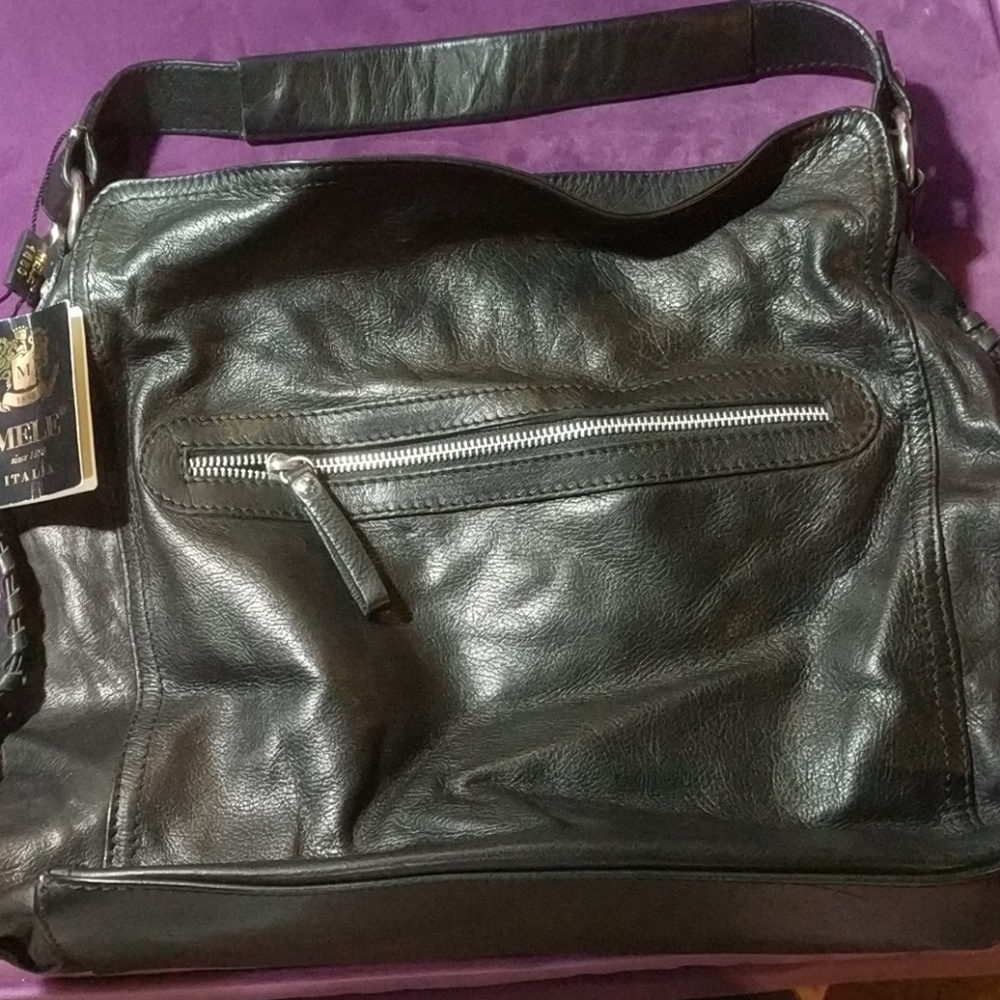Black Italian leather handbag